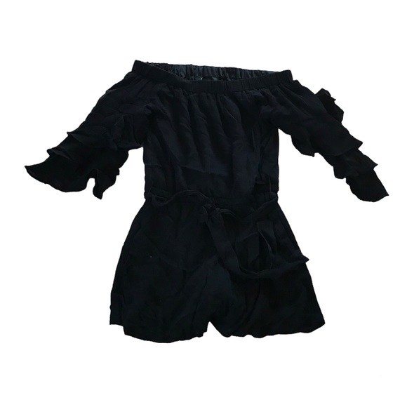 Lulus Off the Shoulder Romantic Ruffled Black Romper - Picture 1 of 9